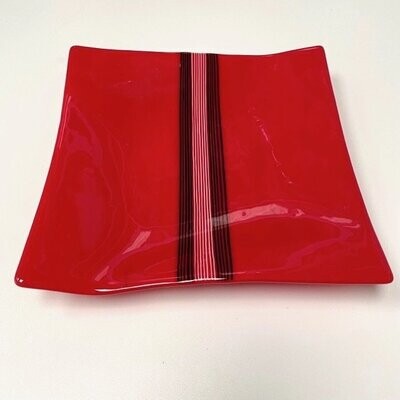 Haiku - Fused Glass - Large Angled Square - Red, Black, White