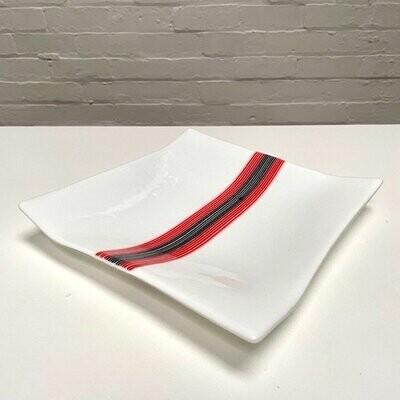 Haiku - Fused Glass - Large Angled Square - White, Black and Red