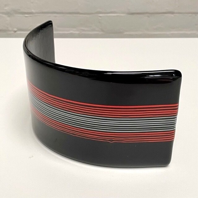 Haiku - Curved Fused Glass Artwork - Black, Red and White