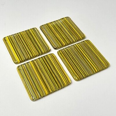 Stripes - Fused Glass Coasters - Set of Four - Grey, Yellow