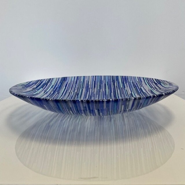 Interference - Fused Glass -  Large Centrepiece Bowl - Blues, White