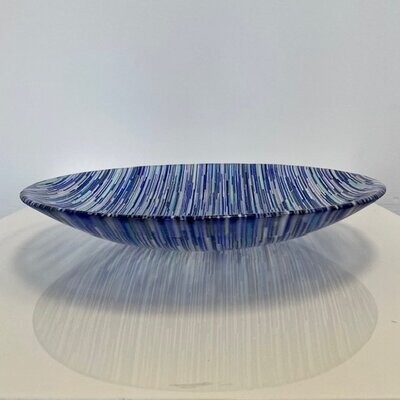 Interference - Fused Glass - Large Centrepiece Bowl - Blues, White