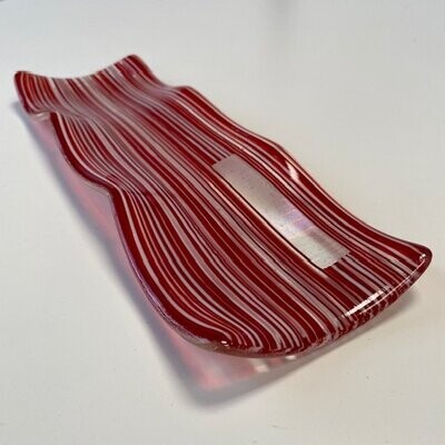 Stripes - Rainbow - Fused Glass -Nibble Plate - Red, White