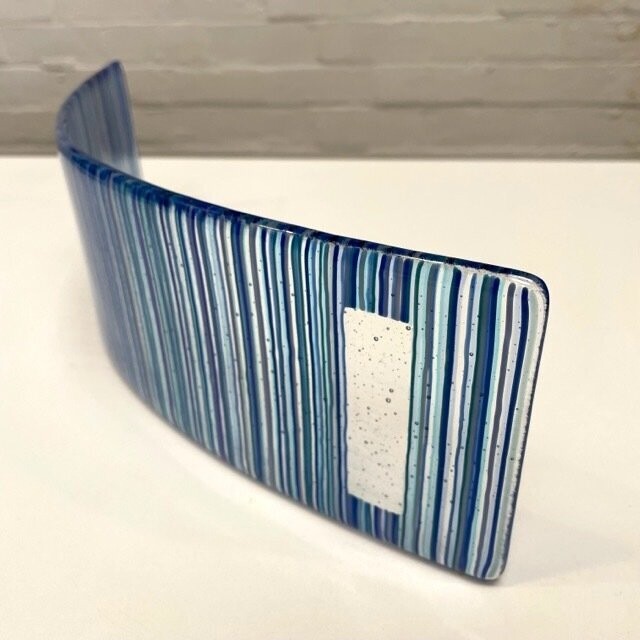 Stripes - Rainbow - Fused Glass - Curved Light Catcher - Blues, Clear