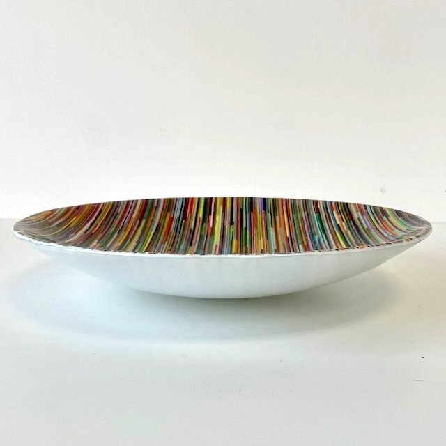 Interference - Fused Glass - Large Centrepiece Classic Bowl - Multi Colours on White