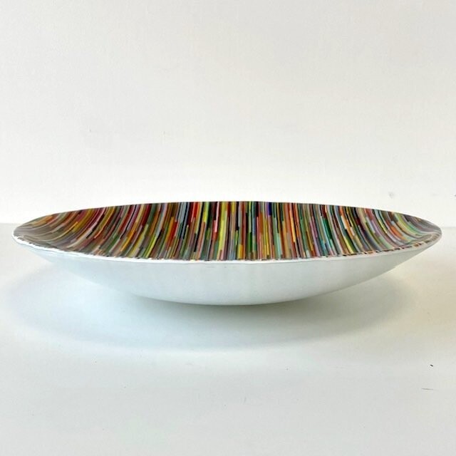 Interference - Fused Glass - Large Centrepiece Classic Bowl  - Multi Colours on White