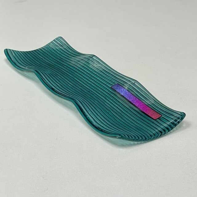 Stripes - Rainbow -Fused Glass -  Nibble Plate - Green, Purple