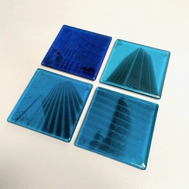 Architecture - Fused Glass Coasters - Set of four - Blues, Black