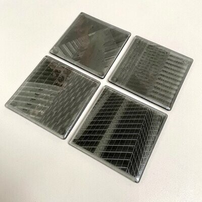 Abstract Architecture - Fused Glass Coasters -Set of Four - Silver, Grey