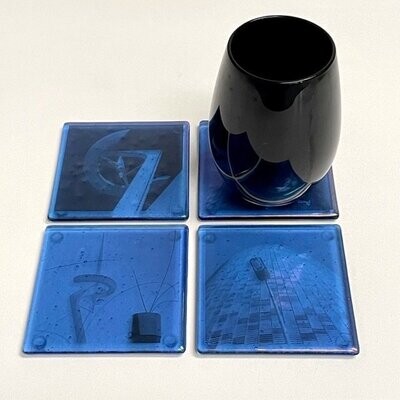 Barcelona - Fused Glass Coasters - Set of Four - Blue, Black