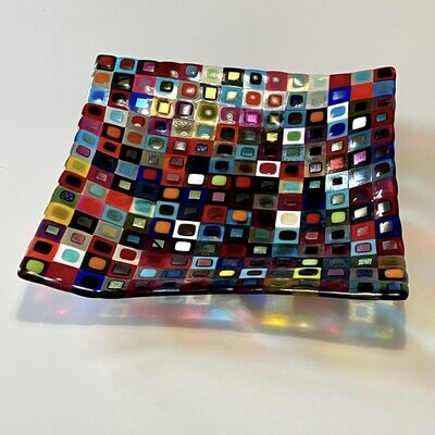 Squares Dots - Fused Glass - Large Angled Square - Multi Colours