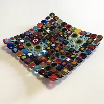 Jewels - Fused Glass - Square Shallow Bowl - Multi Colours