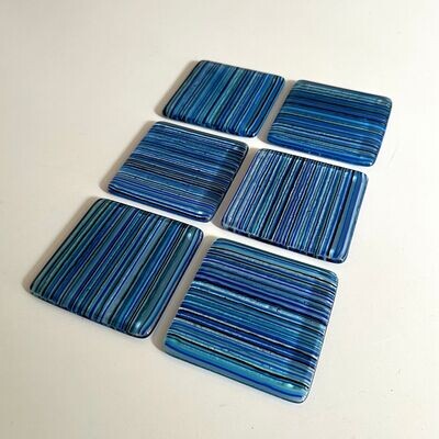 Stripes - Fused Glass Coasters - Set of Six - Blues