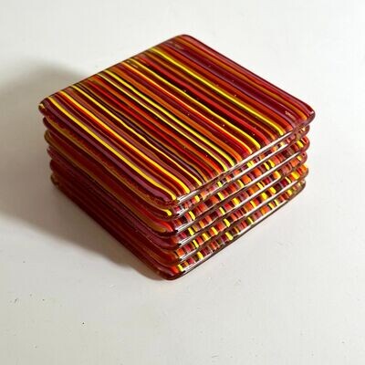 Stripes - Fused Glass Coasters - Set of Six - Warm Colours