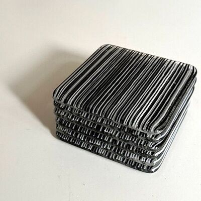 Stripes - Fused Glass Coasters - Set of Six - Monochrome