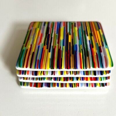 Interference - Fused Glass Coasters - Set of Four - Multi Colours on White