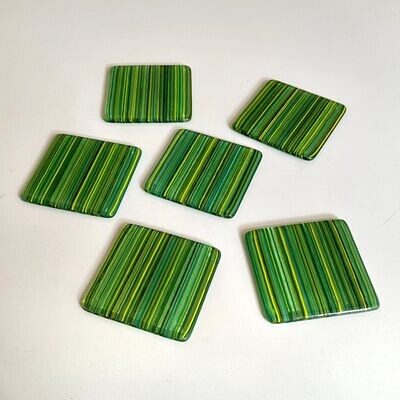 Stripes - Fused Glass Coasters - Set of Six - Greens