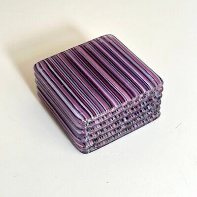 Stripes - Fused Glass Coasters - Set of Six - Pink, Purple, Cream