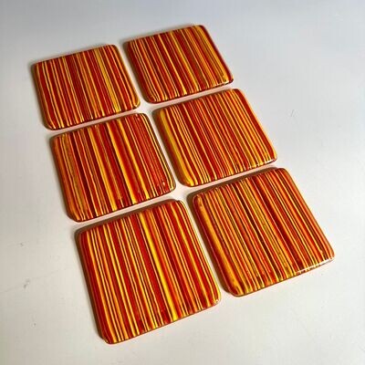 Stripes - Fused Glass Coasters - Set of Six - Orange, Yellow
