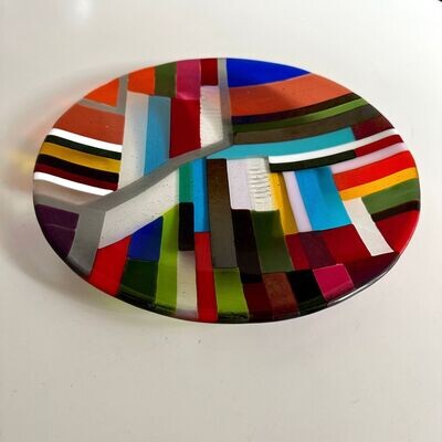 Tulip Fields - Fused Glass - Medium Round Artwork - Multi Colours