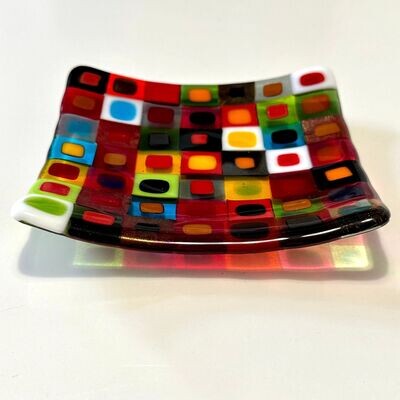Squares Dots - Fused Glass - Small Square Artwork - Multi Colours