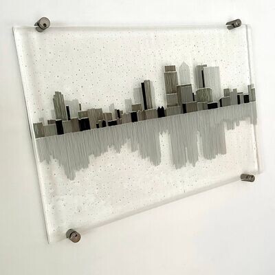 Canary Wharf - London - Fused Glass Wall Art - Greyscale