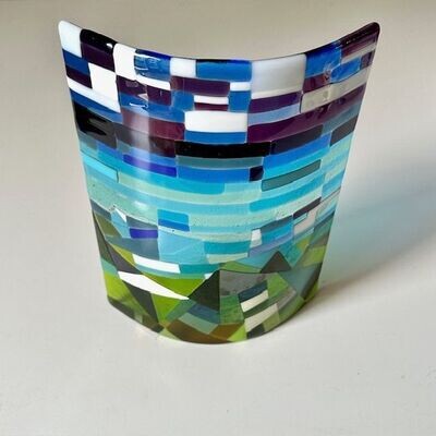 Mexico - Fused Glass - Curved Light Catcher - Blues/Greens