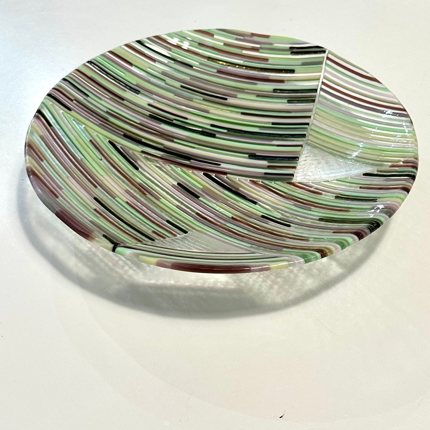 Passing Shapes - Fused Glass - Large Centrepiece Bowl - Green, Purple, Pink