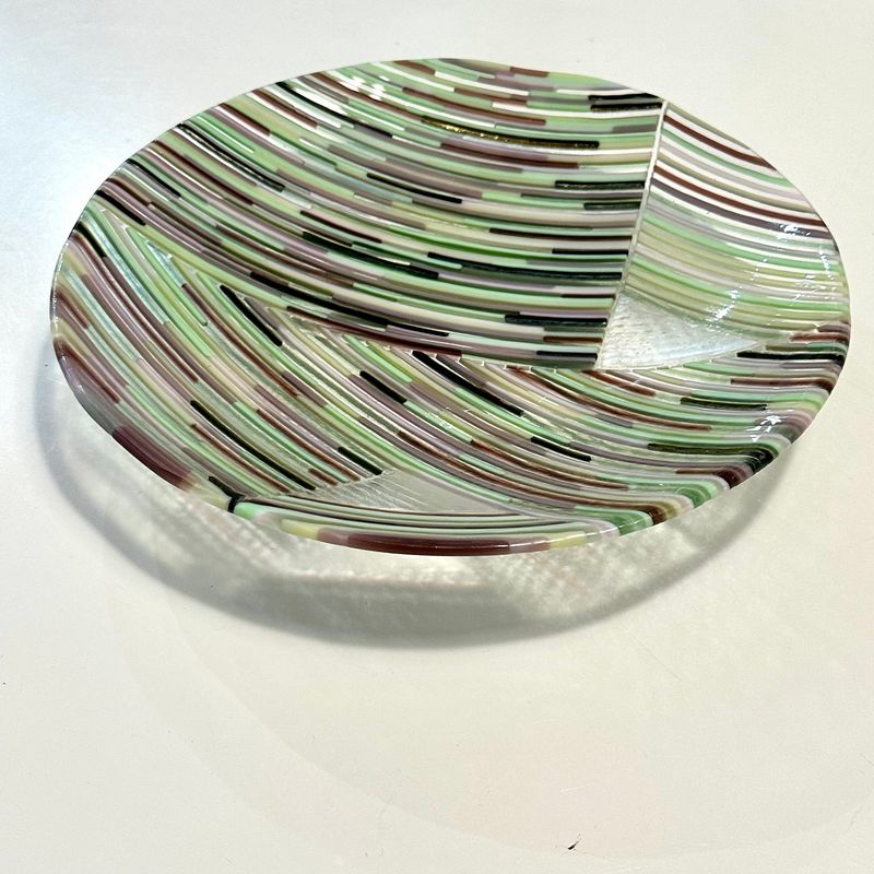 Passing Shapes - Fused Glass - Large Centrepiece Bowl - Green, Purple, Pink