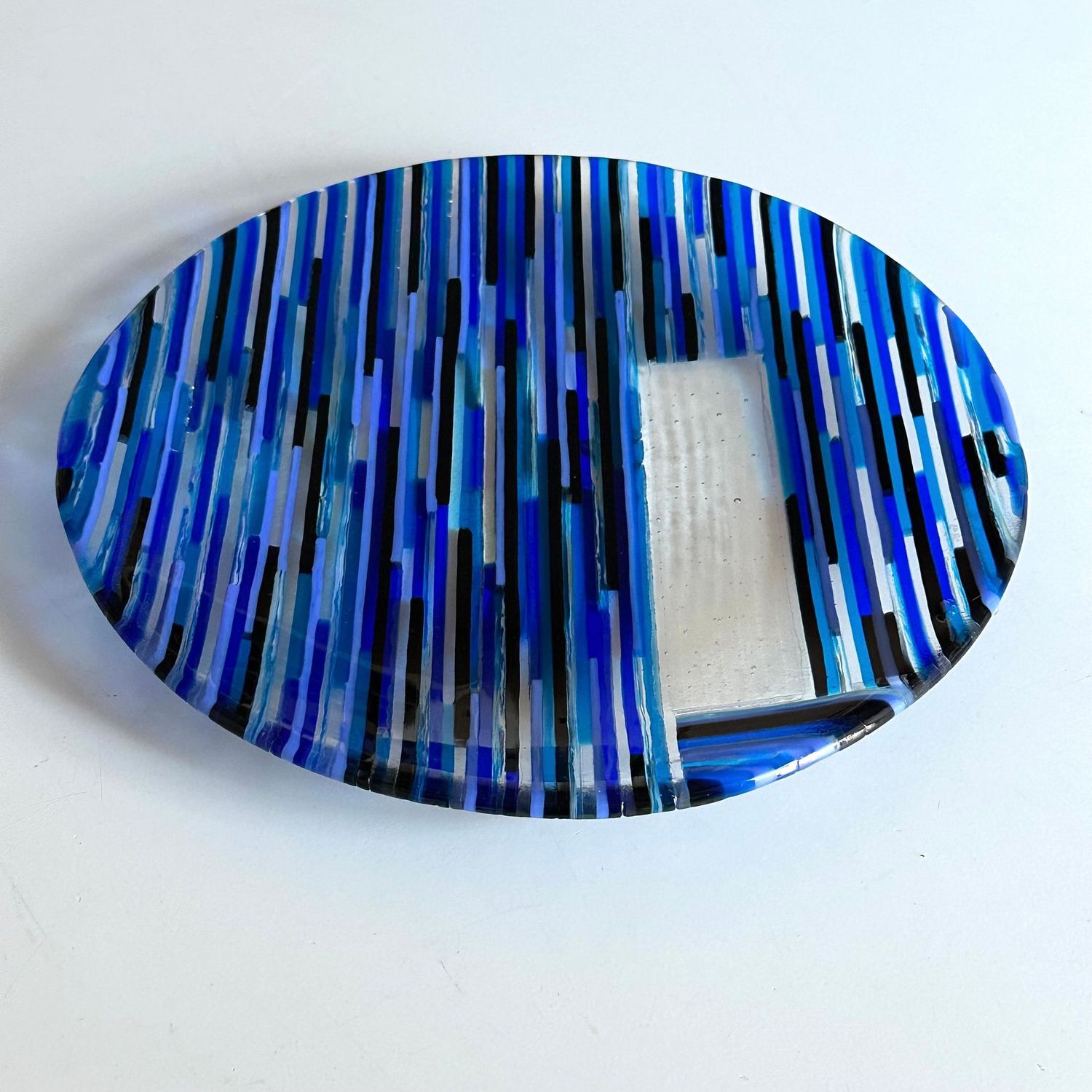 Passing Shapes - Fused Glass - Round Plate - Blue, White