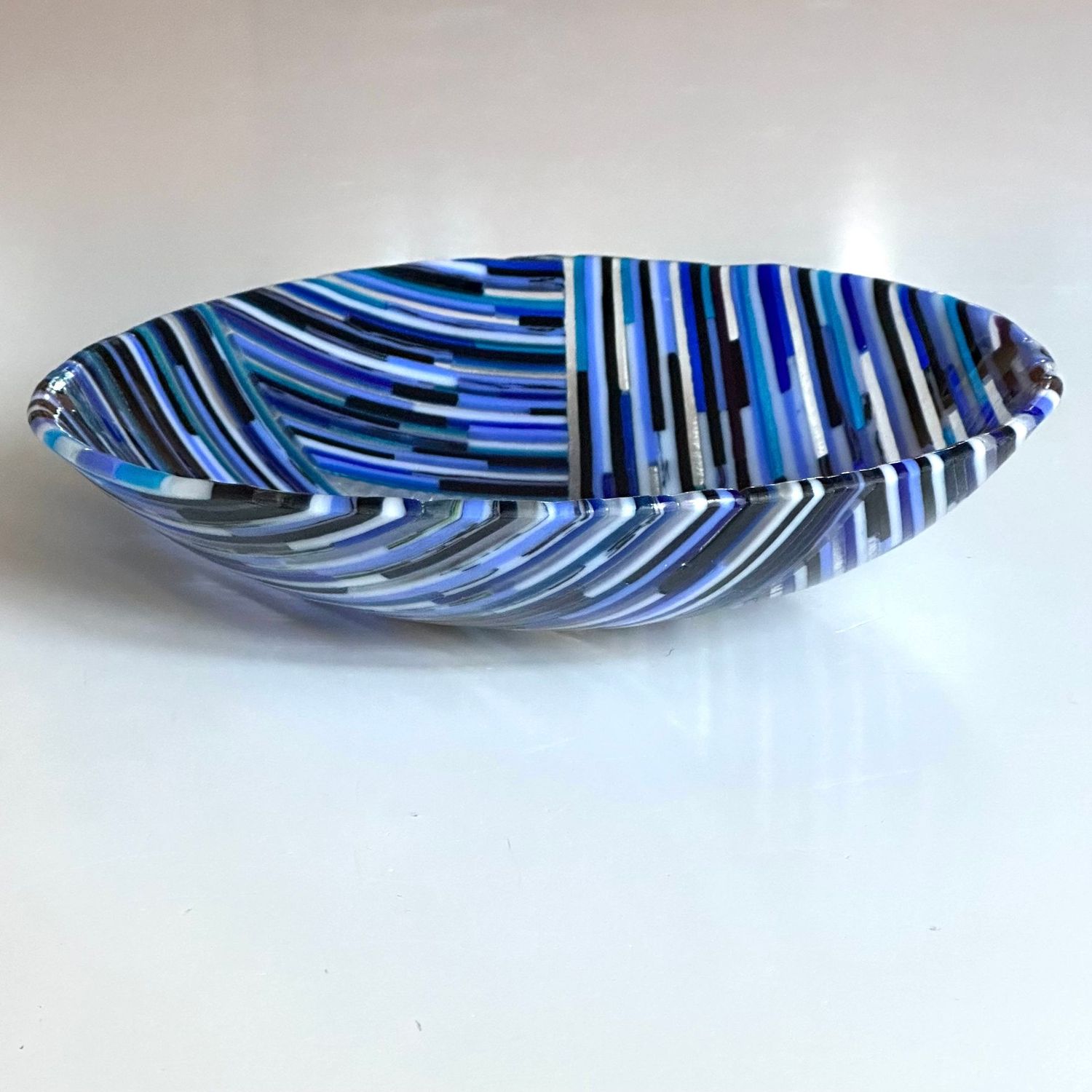 Passing Shapes - Fused Glass - Classic Bowl - Blue, White
