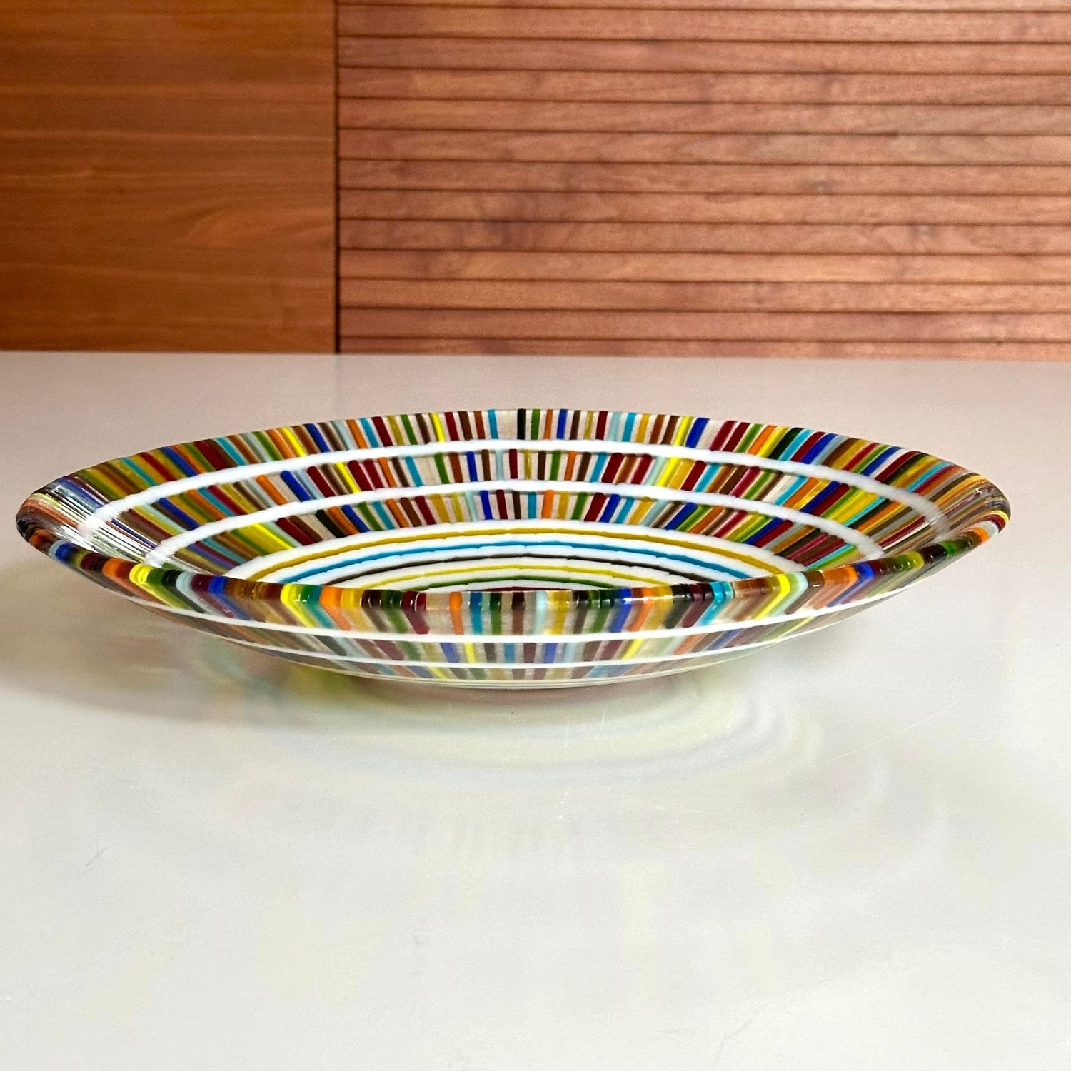 Aztec - Fused Glass - Large Centrepiece Bowl - Multi Colours, White Aztec - Fused Glass - Large Centrepiece Bowl - Multi Colours, White