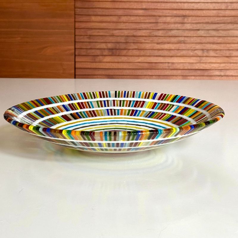 Aztec - Fused Glass - Large Centrepiece Bowl - Multi Colours, White Aztec - Fused Glass - Large Centrepiece Bowl - Multi Colours, White