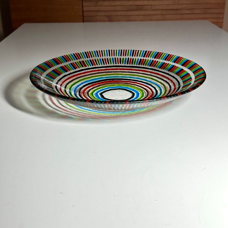 Aztec - Fused Glass - Large Centrepiece Bowl - Multi Colours, Clear Aztec - Fused Glass - Large Centrepiece Bowl - Multi Colours, Clear