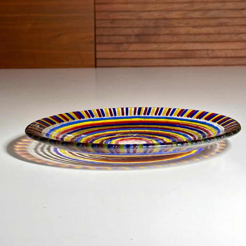 Aztec - Fused Glass - Medium Round Artwork - Primary Colours, Clear Aztec - Fused Glass - Medium Round Artwork - Primary Colours, Clear