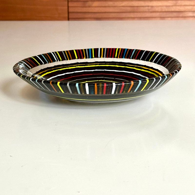 Aztec - Fused Glass - Medium Bowl - Black, Multi Colours Aztec - Fused Glass - Medium Bowl - Black, Multi Colours