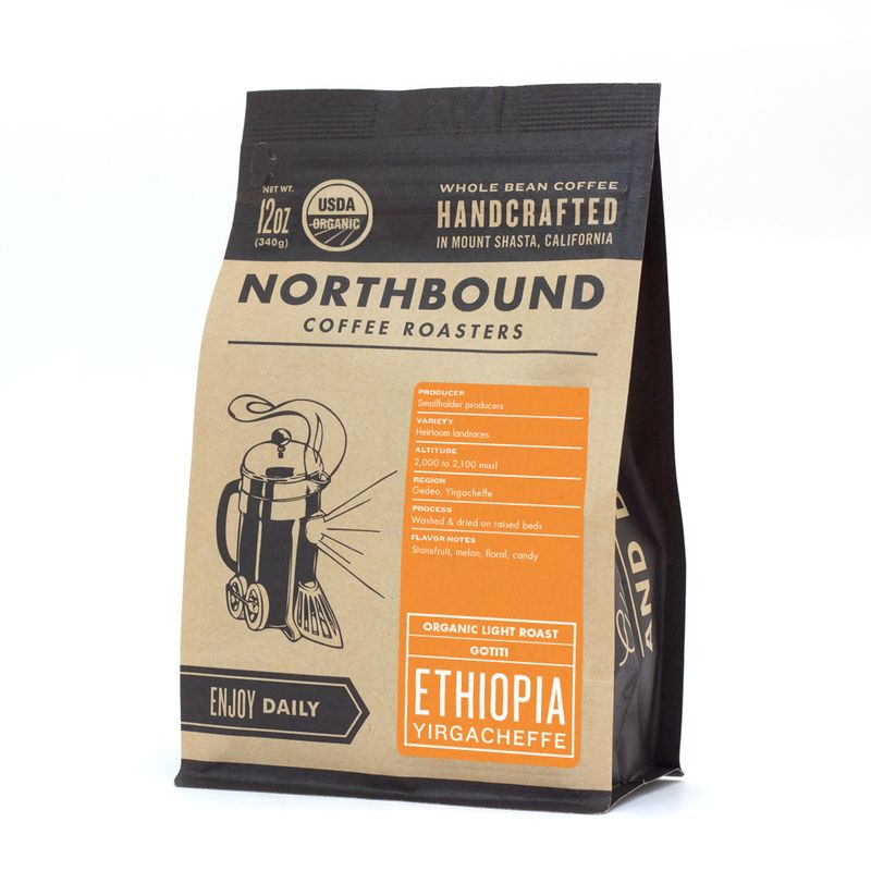 Organic Ethiopia Coffee Yirgacheffe Light Roast 12 ounce twelve