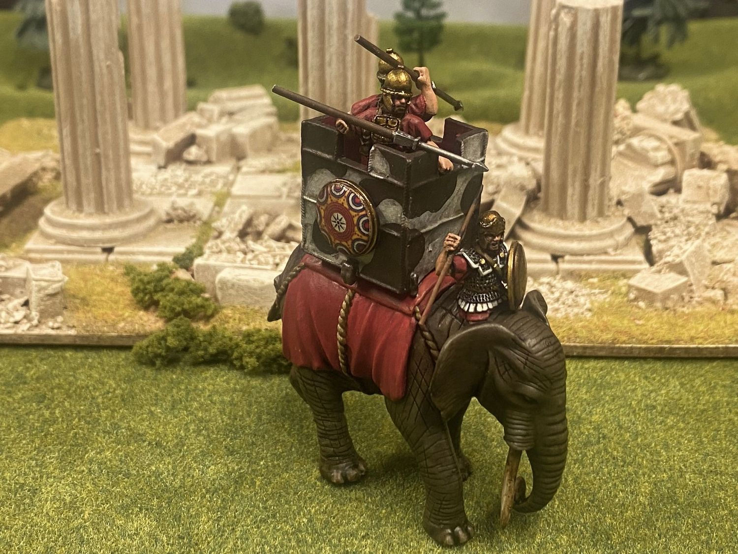ELA01 African Elephant with 2 man howdah, trunk down