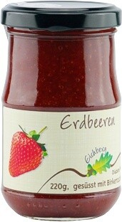 Erdbeer-Fruchtaufstrich mit Birkenzucker gesüsst 220g