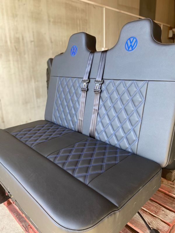 110cm 3/4 M1 Tested Bed, Black with Blue Stitch and VW Logo