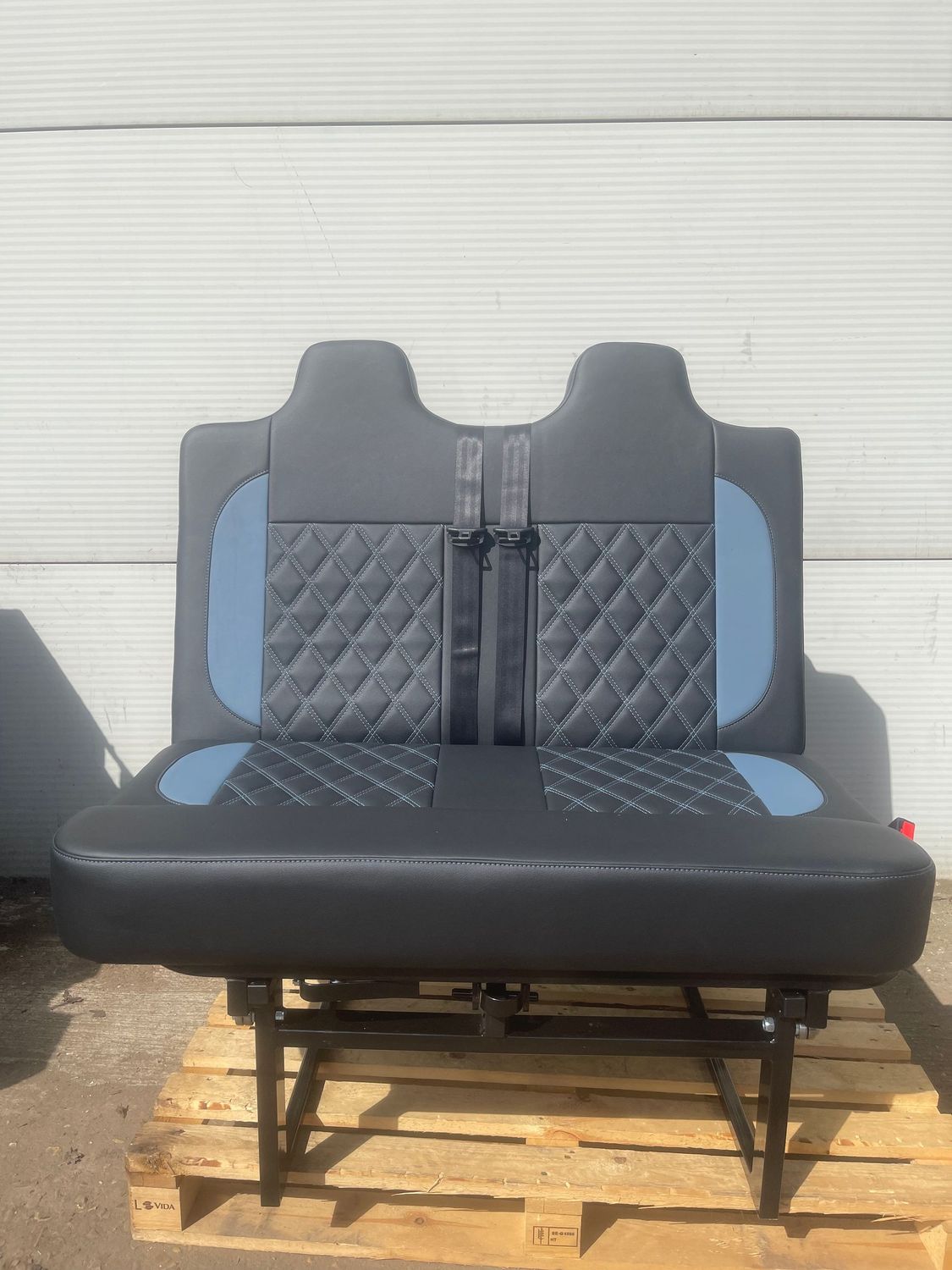 110cm 3/4 M1 Tested Bed, Black with Light Blue Cross Stitch and Side Panels