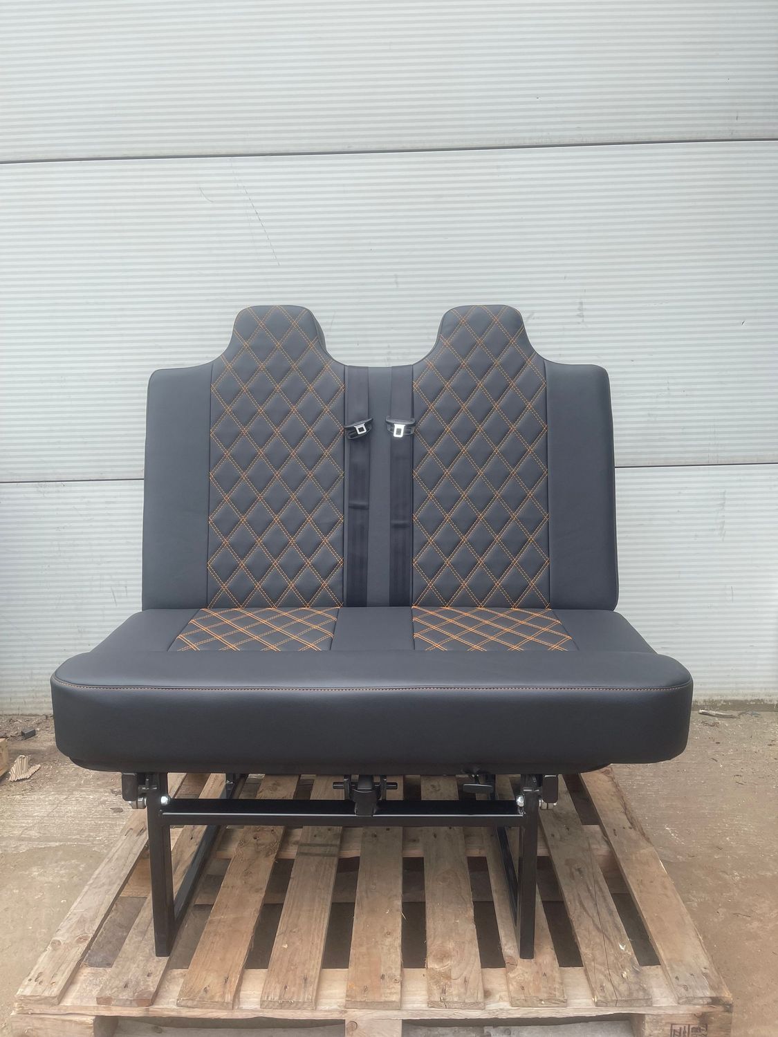 110cm 3/4 M1 Tested Bed, Black with Orange Stitch Inc Headrests