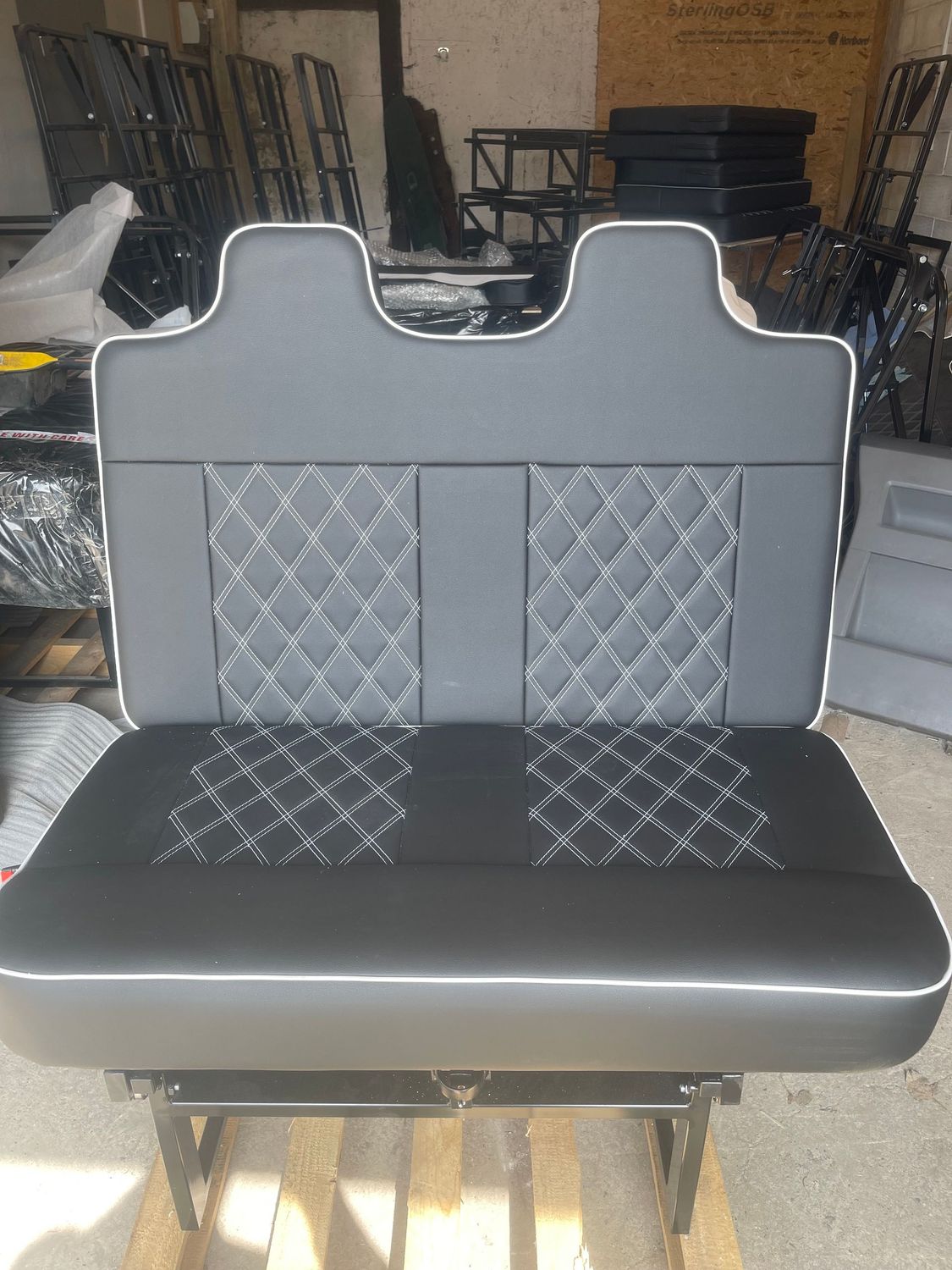 110cm 3/4 M1 Tested Bed, Black with White Cross Stitch and Piping