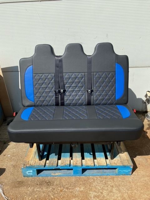 120cm 3 Seat, Black With Blue Stitch And Side Panels