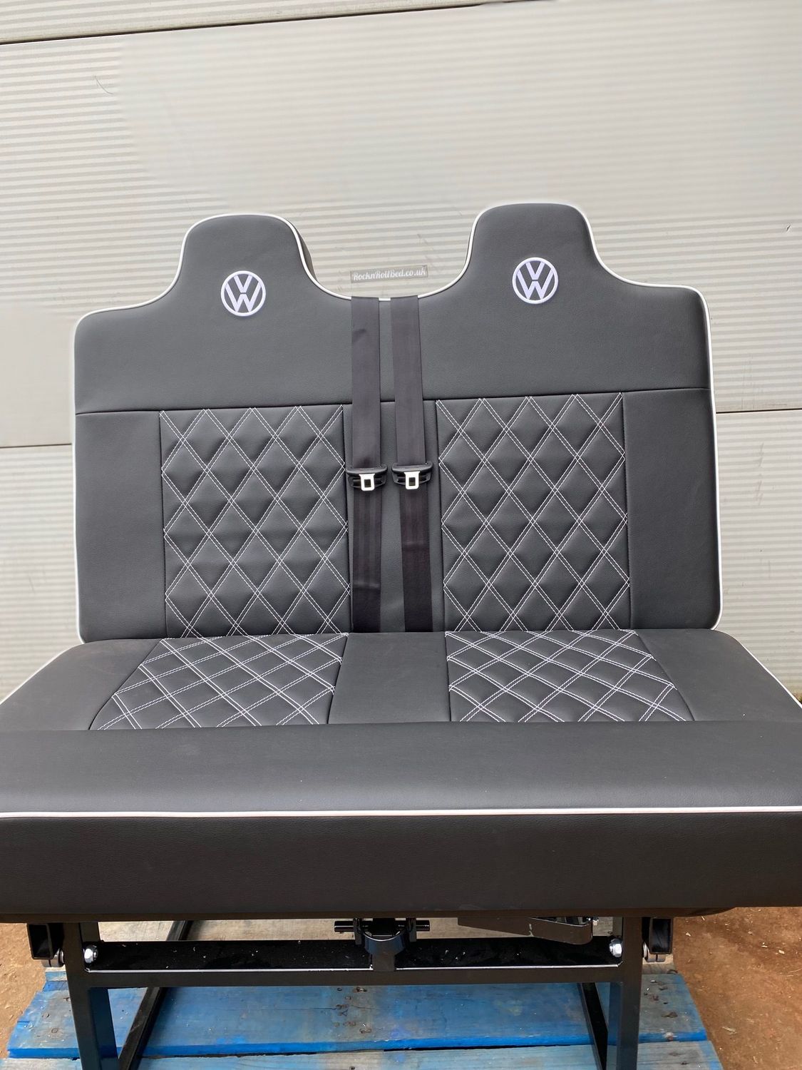 110cm 3/4 M1 Tested Bed, Black with White Cross Stitch, Piping,and Logo’s