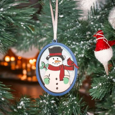 Snowman and Cardinal Ornament