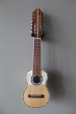 Villela V8VA Soprano Guitar - Charango Size - With Strap - White
