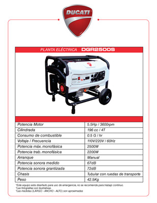 DGR2500S Ducati 2200 - 2500 Watts Planta Electrica portatil