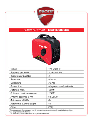 Ducati - 1.8 kW planta electrica portatil inverter
