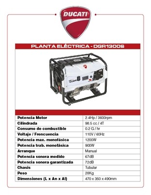 DGR1300S Ducati 900 - 1200 Watts Planta Electrica Portatil recreacional